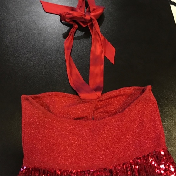 Authentic Bebe red sequins halter strapless dress sz S - Picture 6 of 7